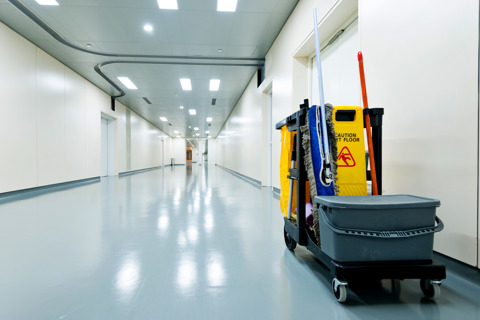 Cleaning Cart In Hospital Corridor
