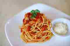 Pasta with tomato sauce. 